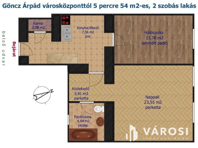 Göncz Árpád városközponttól 5 percre 54 m2-es 2 szobás lakás